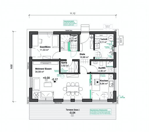 Fertighaus Elisenstraße 156 von bauen.wiewir Schlüsselfertig ab 324600€, Satteldach-Klassiker Grundriss 1