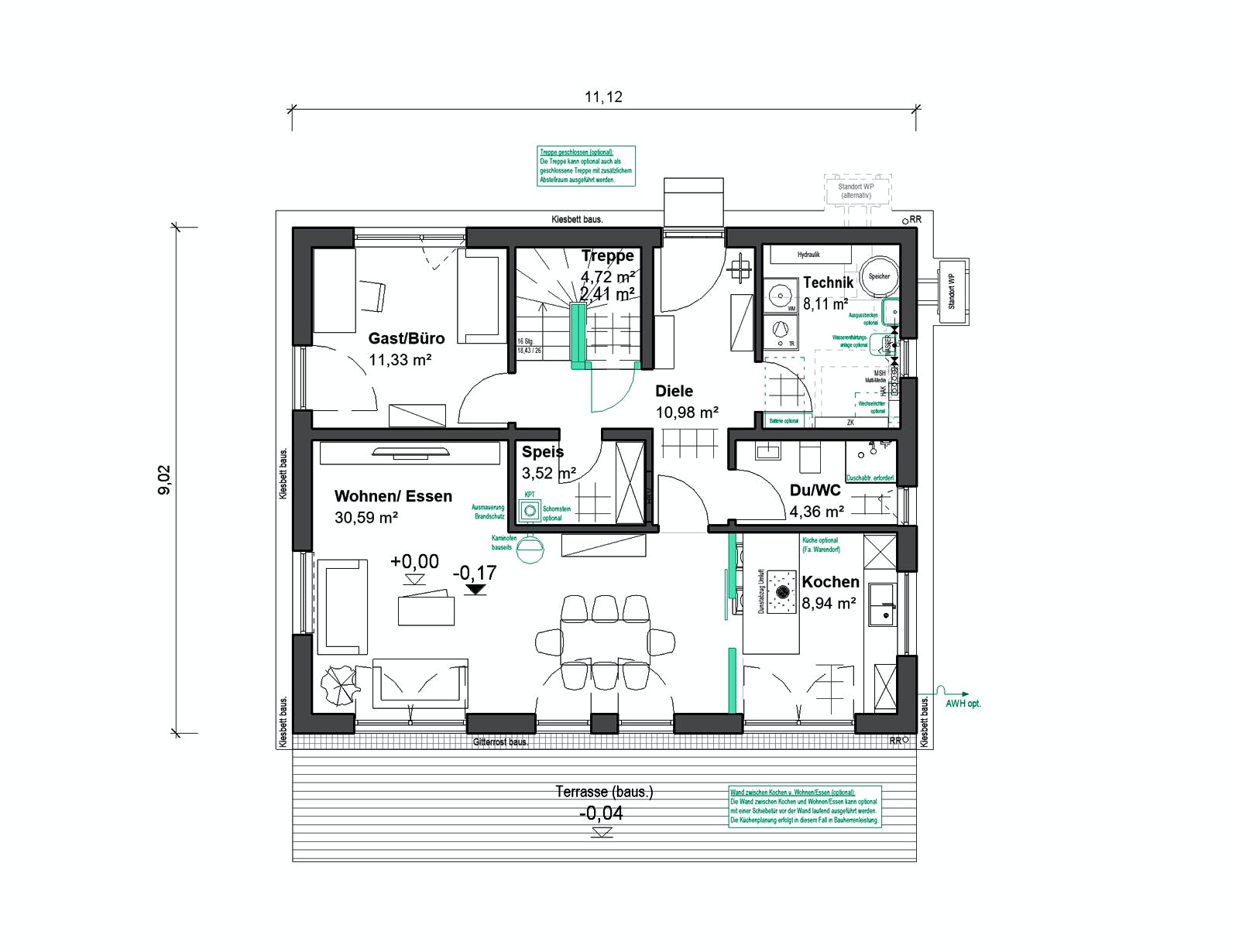 Fertighaus Elisenstraße 156 von bauen.WIEWIR Schlüsselfertig ab 324600€, Satteldach-Klassiker Grundriss 1