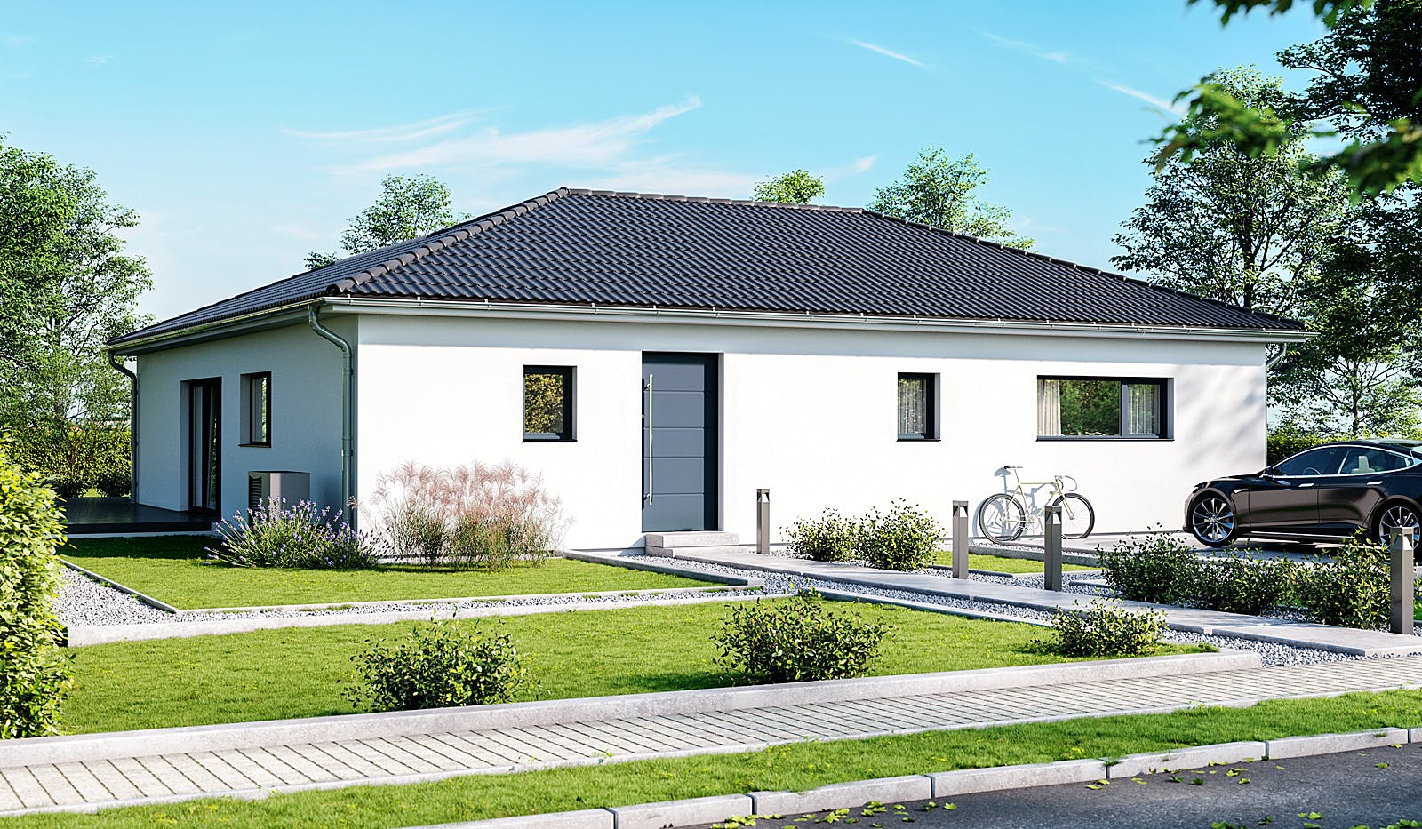 Fertighaus Lessingstraße 128 - Walmdach von bauen.WIEWIR Schlüsselfertig ab 324800€, Bungalow Außenansicht 2