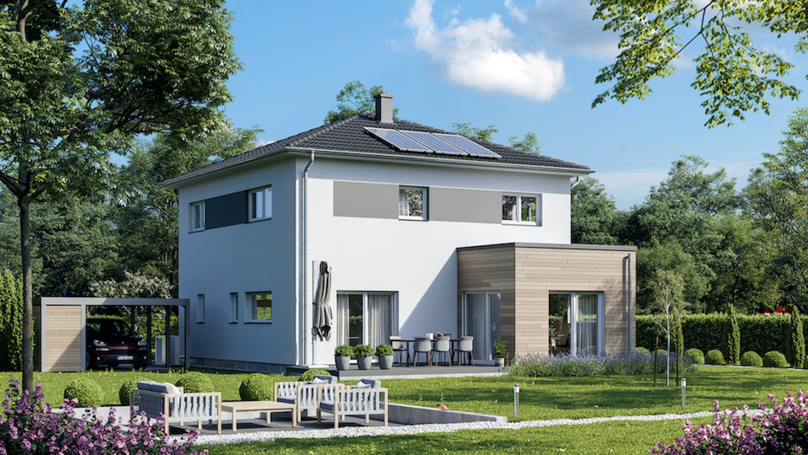 Fertighaus Schlossallee 138 von bauen.WIEWIR Schlüsselfertig ab 365800€, Stadtvilla Außenansicht 2