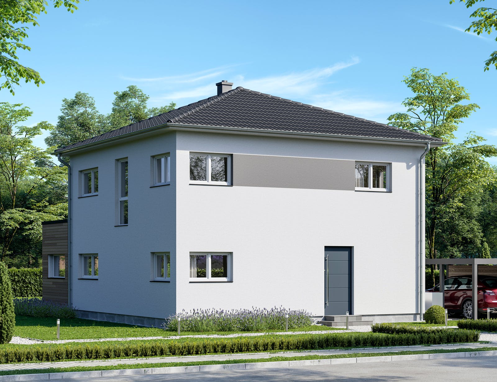 Fertighaus Schlossallee 148 von bauen.WIEWIR Schlüsselfertig ab 392400€, Stadtvilla Außenansicht 2