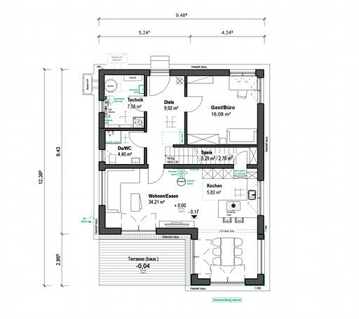 Fertighaus Schlossallee 148 von bauen.wiewir Schlüsselfertig ab 334500€, Stadtvilla Grundriss 1
