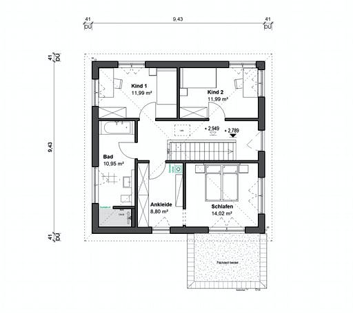Fertighaus Schlossallee 148 von bauen.wiewir Schlüsselfertig ab 334500€, Stadtvilla Grundriss 2