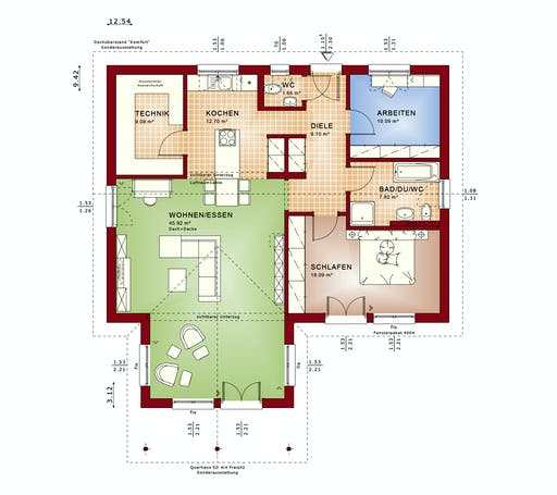Fertighaus AMBIENCE 100 V2 von Bien-Zenker Schlüsselfertig ab 253617€, Bungalow Grundriss 1
