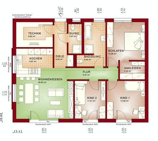 Fertighaus AMBIENCE 110 V2 von Bien-Zenker Schlüsselfertig ab 271130€, Bungalow Grundriss 1