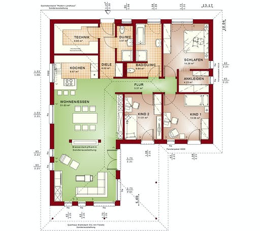 Fertighaus AMBIENCE 110 V3 von Bien-Zenker Schlüsselfertig ab 280937€, Bungalow Grundriss 1