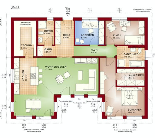 Fertighaus AMBIENCE 111 V2 von Bien-Zenker Schlüsselfertig ab 275726€, Bungalow Grundriss 1