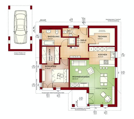Fertighaus AMBIENCE 77 V2 von Bien-Zenker Schlüsselfertig ab 222548€, Bungalow Grundriss 1