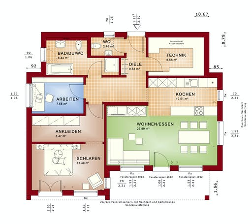 Fertighaus AMBIENCE 77 V4 von Bien-Zenker Schlüsselfertig ab 245745€, Bungalow Grundriss 1