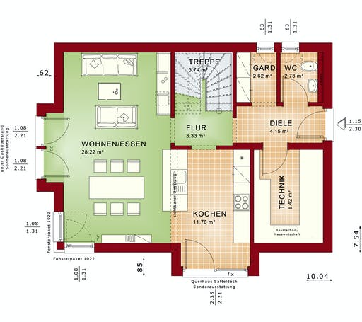 Fertighaus EVOLUTION 122 V5 von Bien-Zenker Schlüsselfertig ab 267668€, Satteldach-Klassiker Grundriss 1