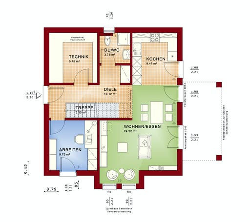 Fertighaus EVOLUTION 136 V2 von Bien-Zenker Schlüsselfertig ab 281558€, Satteldach-Klassiker Grundriss 1