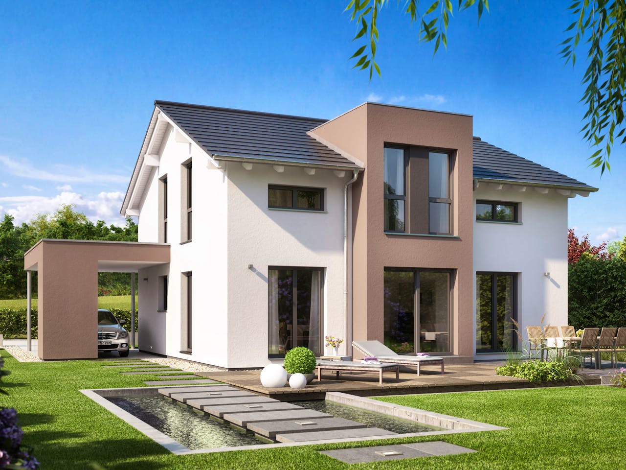 Fertighaus EVOLUTION 152 V5 von Bien-Zenker Schlüsselfertig ab 391394€, Satteldach-Klassiker Außenansicht 1