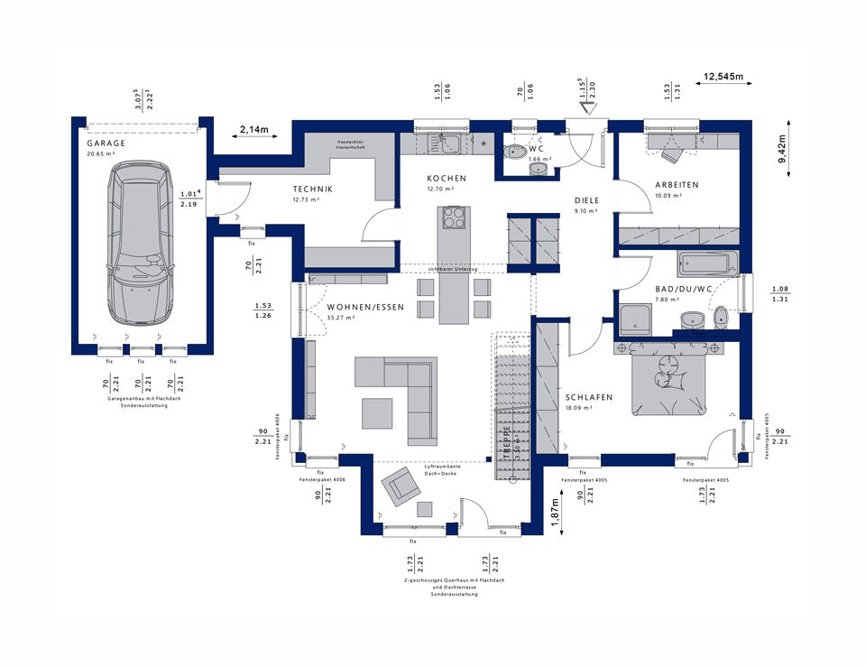 Fertighaus AMBIENCE 100 V5 von Bien-Zenker Schlüsselfertig ab 282152€, Bungalow Grundriss 1