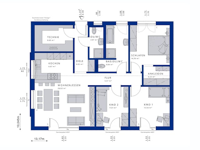 Fertighaus AMBIENCE 110 V2 von Bien-Zenker Schlüsselfertig ab 365387€, Bungalow Grundriss 1