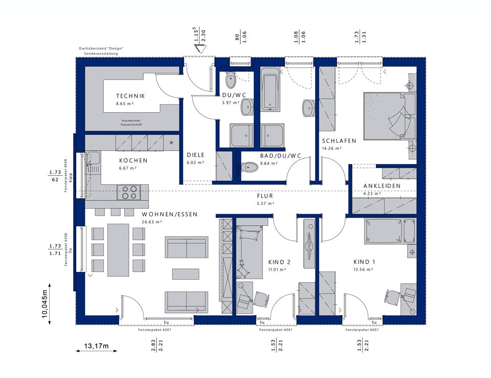 Fertighaus AMBIENCE 110 V2 von Bien-Zenker Schlüsselfertig ab 271130€, Bungalow Grundriss 1