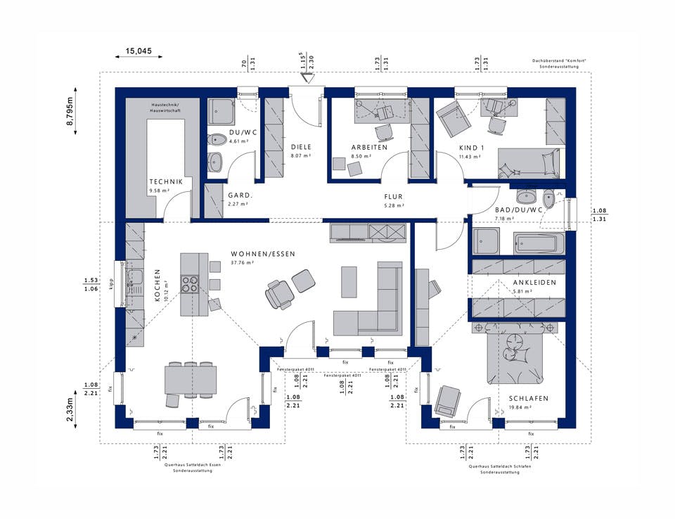 Fertighaus AMBIENCE 111 V2 von Bien-Zenker Schlüsselfertig ab 296786€, Bungalow Grundriss 1