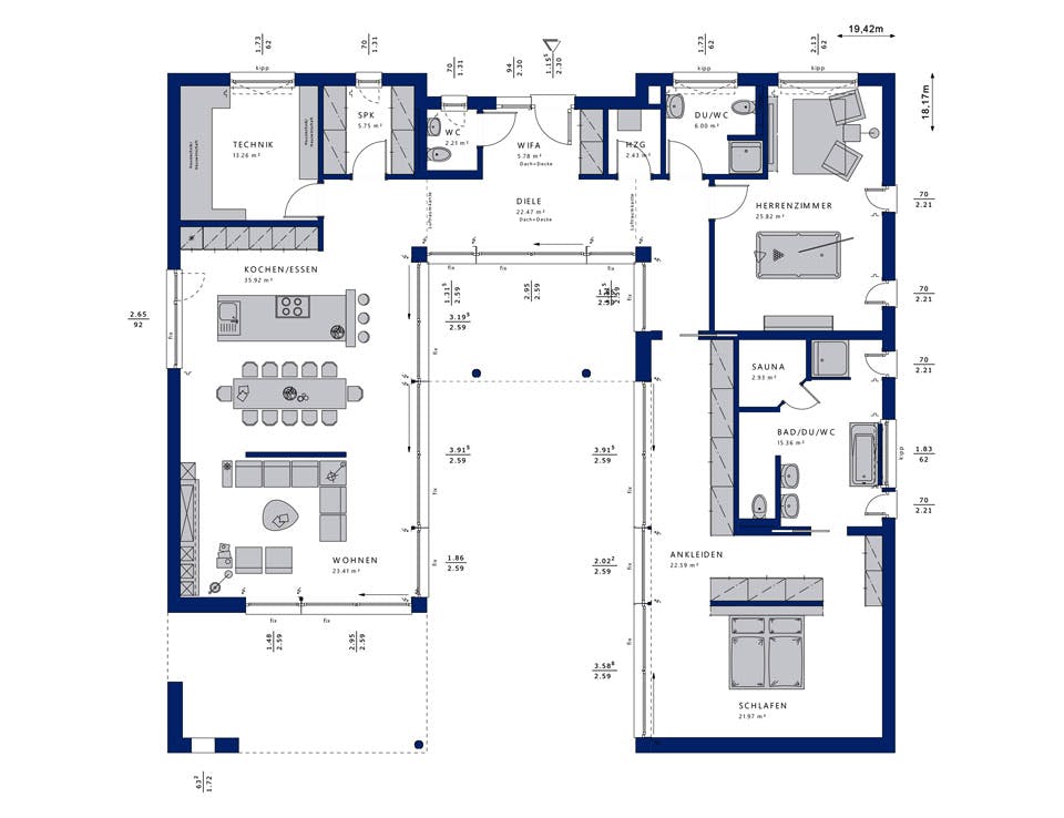 Fertighaus AMBIENCE 209 FD von Bien-Zenker, Bungalow Grundriss 1