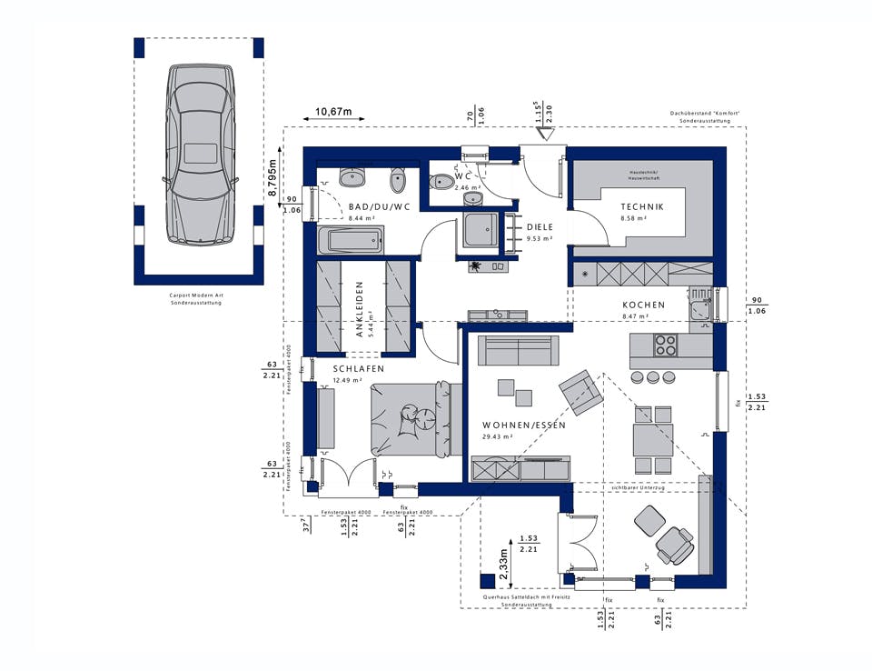 Fertighaus AMBIENCE 77 V2 von Bien-Zenker Schlüsselfertig ab 222548€, Bungalow Grundriss 1