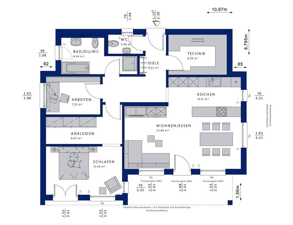 Fertighaus AMBIENCE 77 V4 von Bien-Zenker Schlüsselfertig ab 262594€, Bungalow Grundriss 1