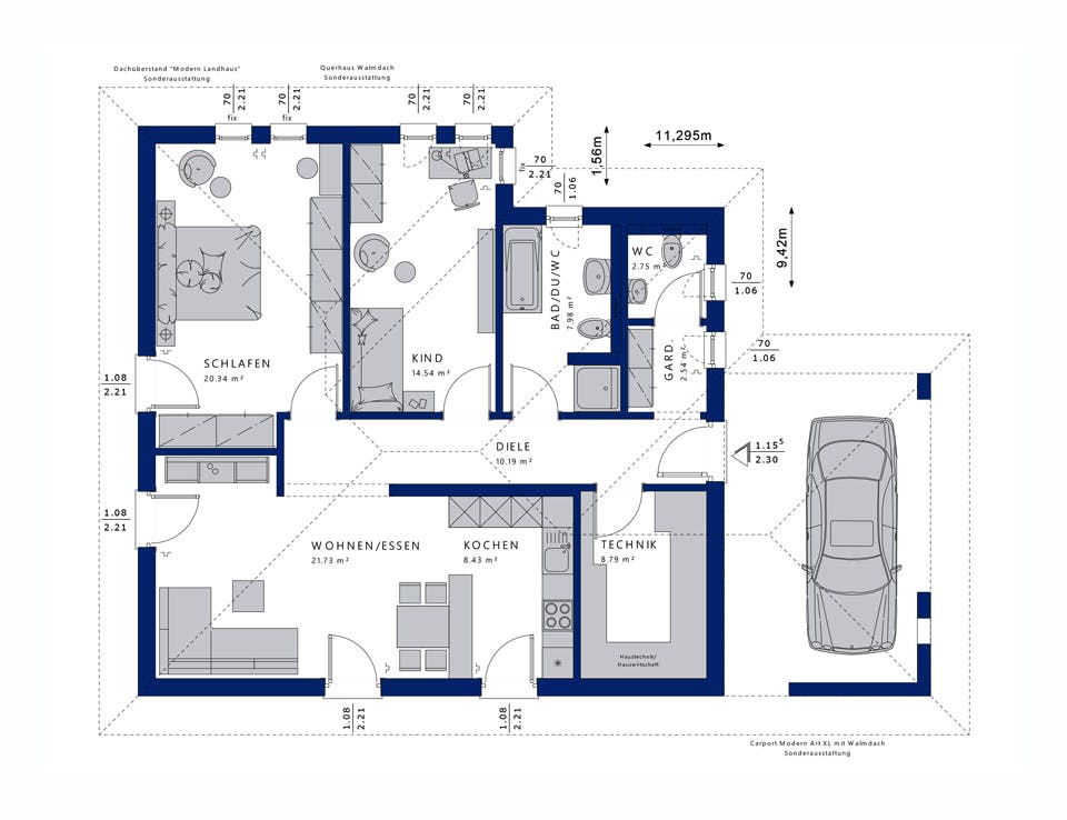 Fertighaus AMBIENCE 88 V3 von Bien-Zenker Schlüsselfertig ab 246648€, Bungalow Grundriss 1