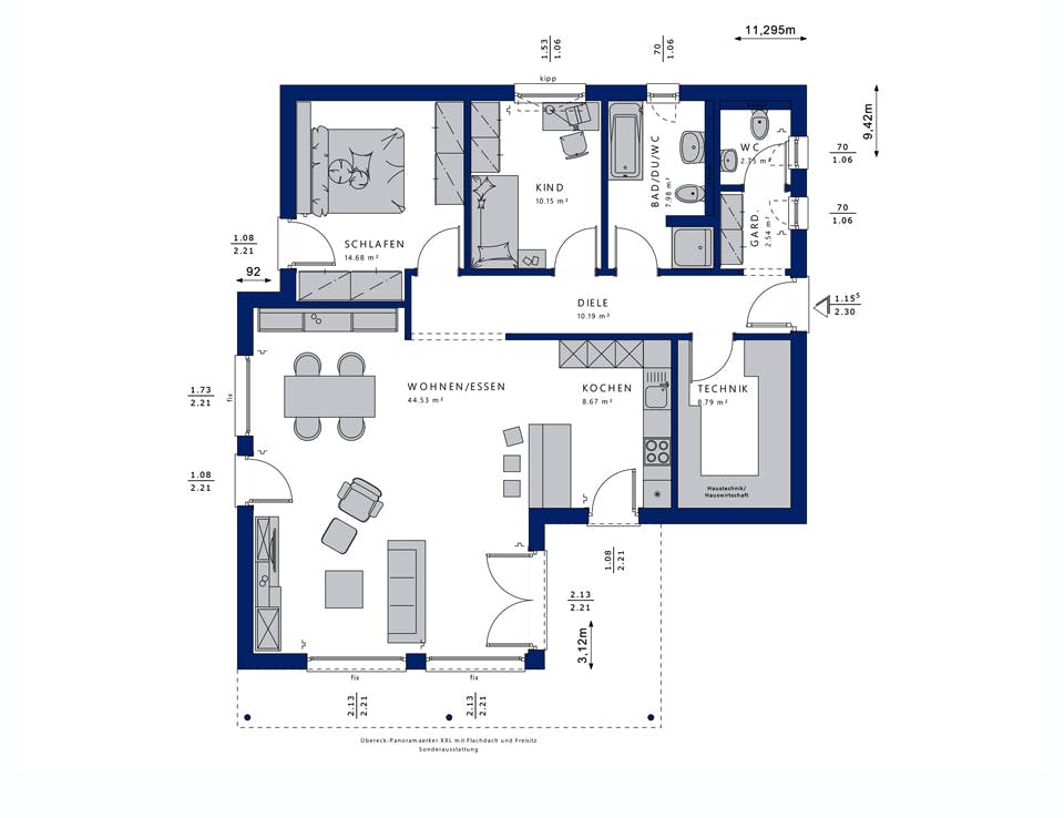 Fertighaus AMBIENCE 88 V4 von Bien-Zenker Schlüsselfertig ab 282755€, Bungalow Grundriss 1