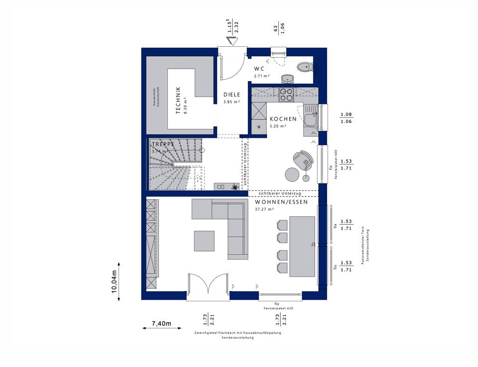 Fertighaus CELEBRATION 122 V2 L von Bien-Zenker Schlüsselfertig ab 290616€, Satteldach-Klassiker Grundriss 1