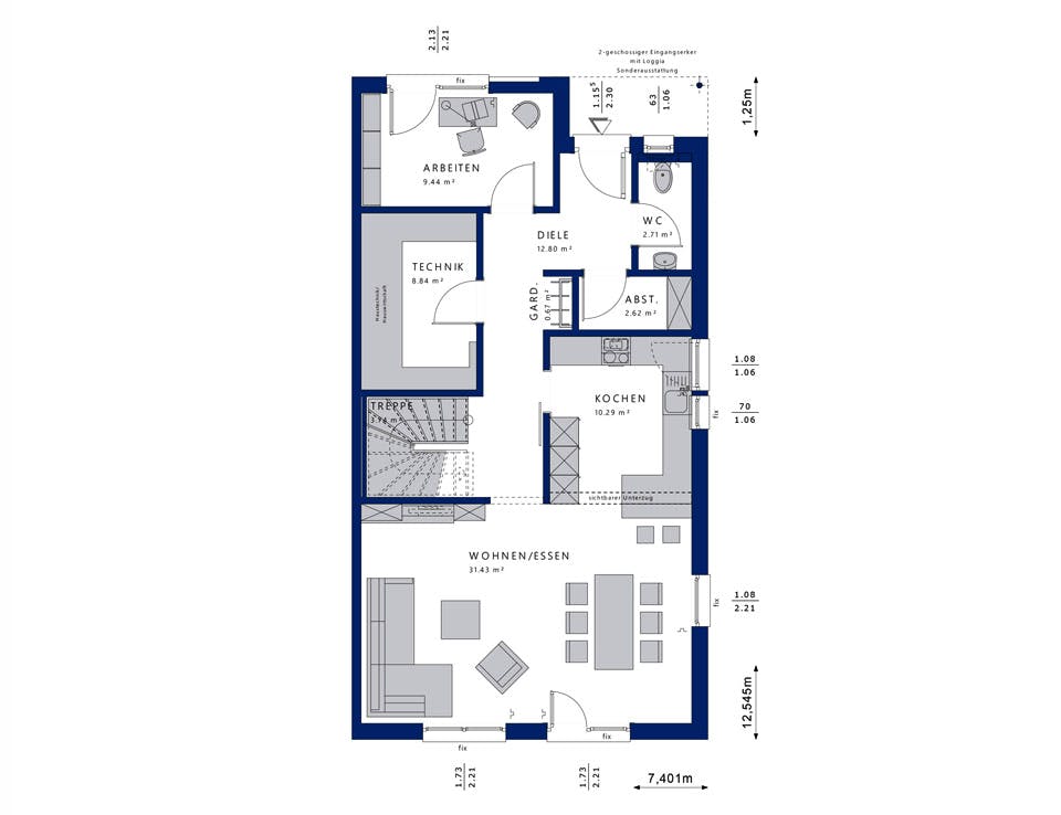 Fertighaus CELEBRATION 139 V7 XL von Bien-Zenker Schlüsselfertig ab 432757€, Cubushaus Grundriss 1