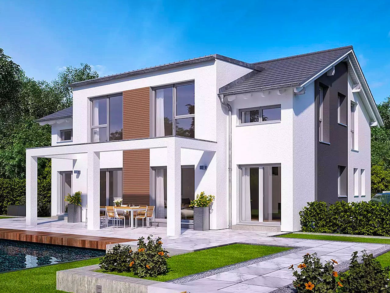 Fertighaus CELEBRATION 192 V4 von Bien-Zenker Schlüsselfertig ab 541416€, Satteldach-Klassiker Außenansicht 1