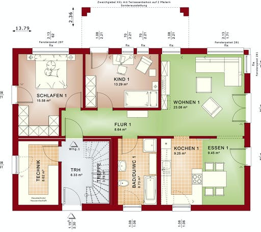 Fertighaus CELEBRATION 211 V3 von Bien-Zenker Schlüsselfertig ab 413598€, Satteldach-Klassiker Grundriss 1