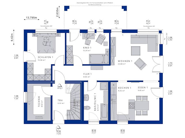 Fertighaus CELEBRATION 211 V3 von Bien-Zenker Schlüsselfertig ab 520414€, Satteldach-Klassiker Grundriss 1 Fertighaus CELEBRATION 211 V3 von Bien-Zenker Schlüsselfertig ab 520414€, Satteldach-Klassiker Grundriss 1