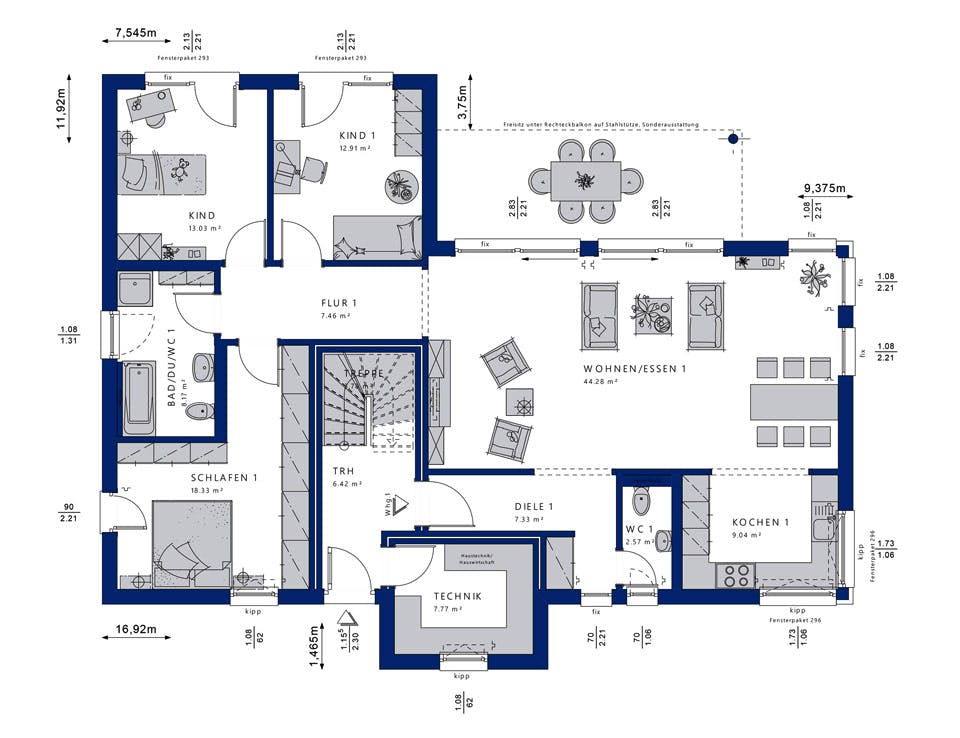 Fertighaus CELEBRATION 282 V2 von Bien-Zenker Schlüsselfertig ab 629243€, Stadtvilla Grundriss 1