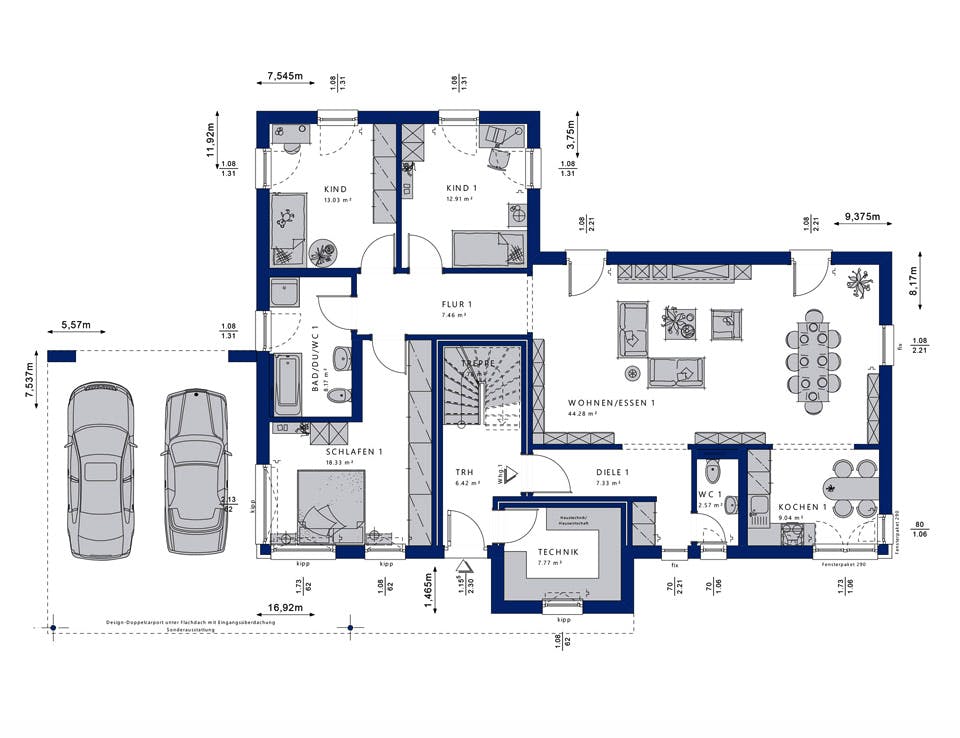 Fertighaus CELEBRATION 282 V3 von Bien-Zenker Schlüsselfertig ab 654576€, Cubushaus Grundriss 1
