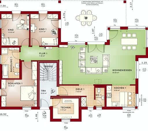 Fertighaus CELEBRATION 282 V4 von Bien-Zenker Schlüsselfertig ab 605667€, Cubushaus Grundriss 1