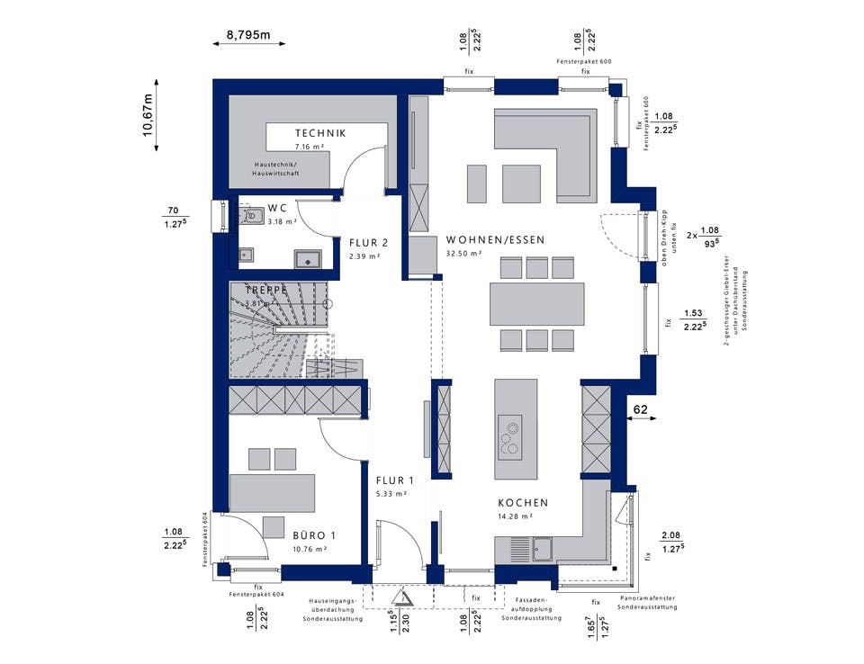 Fertighaus CONCEPT-M 152 Pfullingen von Bien-Zenker Schlüsselfertig ab 416739€, Satteldach-Klassiker Grundriss 1