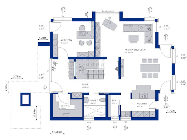 Fertighaus CONCEPT-M 163 München von Bien-Zenker Schlüsselfertig ab 609096€, Satteldach-Klassiker Grundriss 1