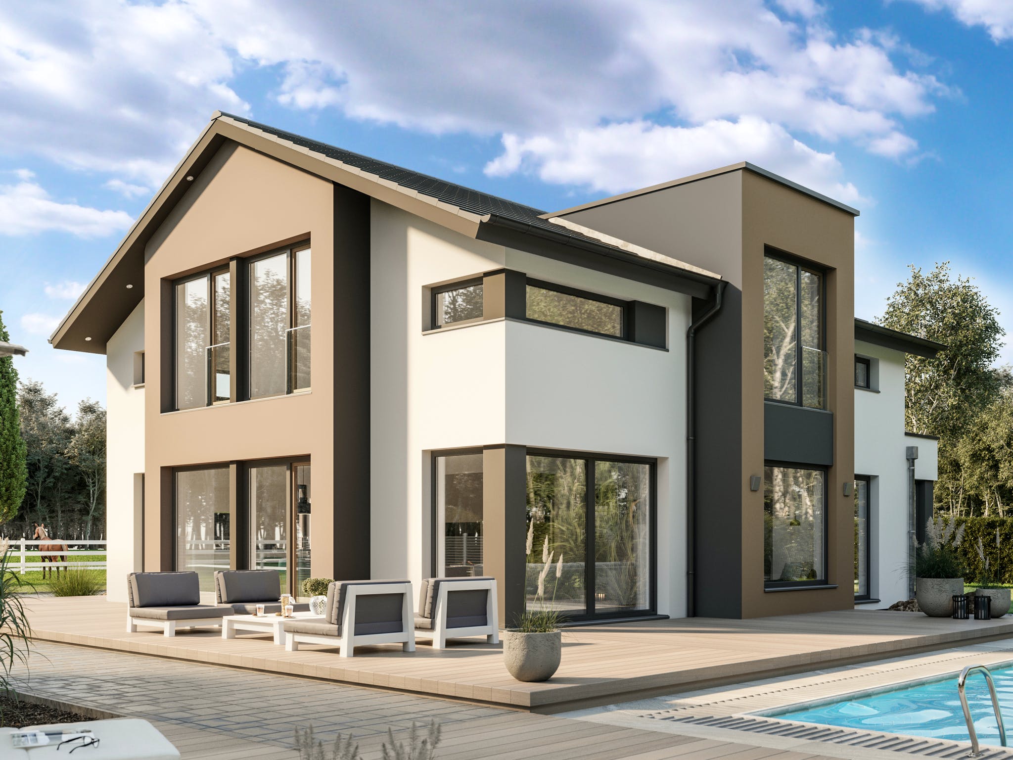 Fertighaus CONCEPT-M 163 Dresden von Bien-Zenker Schlüsselfertig ab 462232€, Satteldach-Klassiker Außenansicht 1