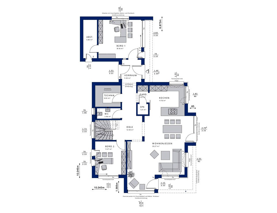 Fertighaus CONCEPT-M 166 Erfurt von Bien-Zenker Schlüsselfertig ab 553368€, Satteldach-Klassiker Grundriss 1