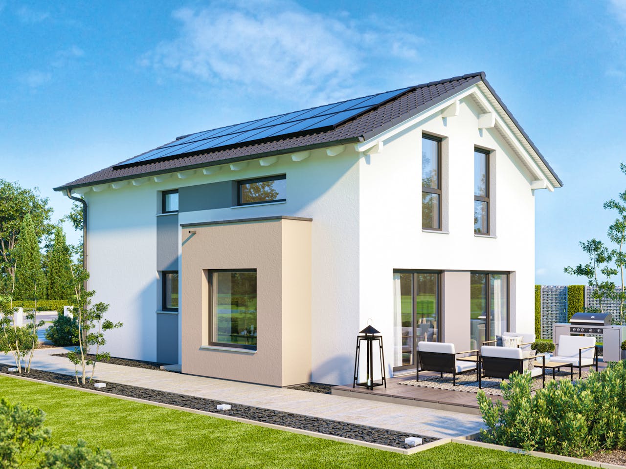 Fertighaus EDITION 120 V4 von Bien-Zenker Schlüsselfertig ab 327875€, Satteldach-Klassiker Außenansicht 1