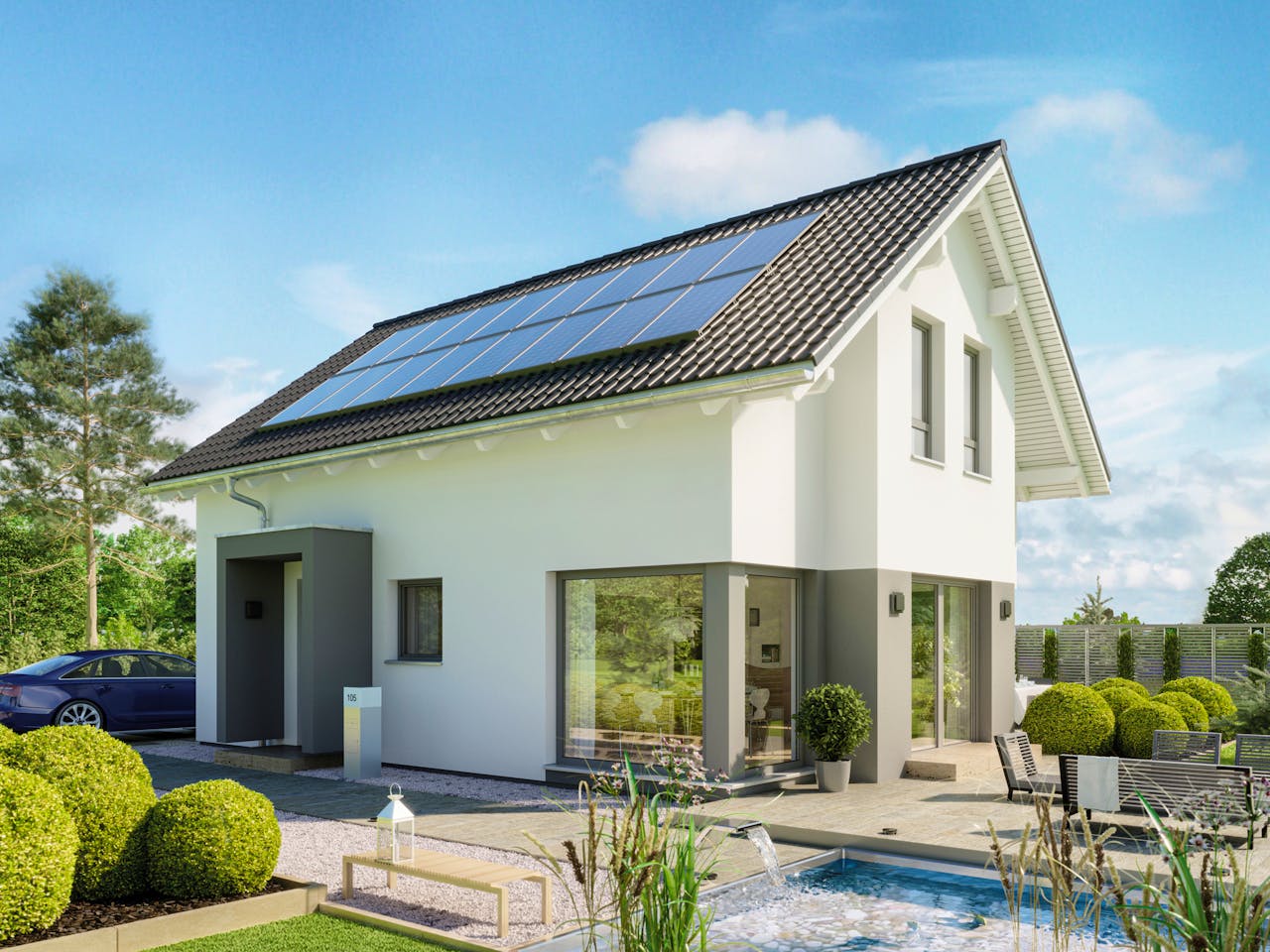 Fertighaus EDITION 123 V2 von Bien-Zenker Schlüsselfertig ab 328871€, Satteldach-Klassiker Außenansicht 1