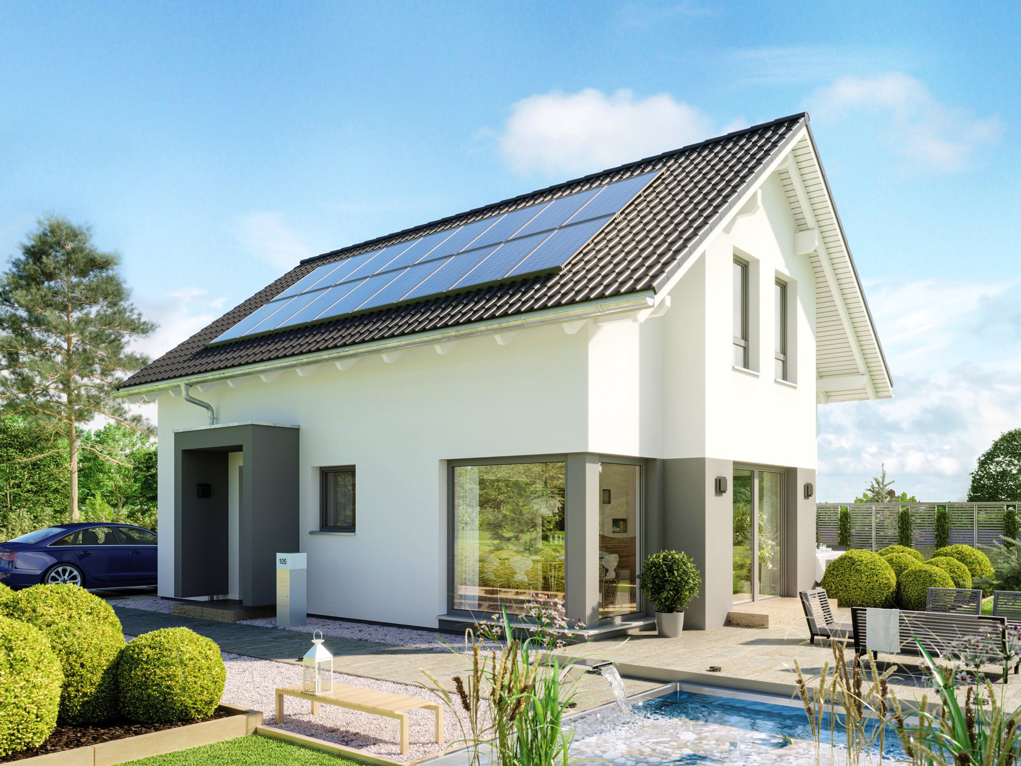 Fertighaus EDITION 123 V2 von Bien-Zenker Schlüsselfertig ab 272902€, Satteldach-Klassiker Außenansicht 1