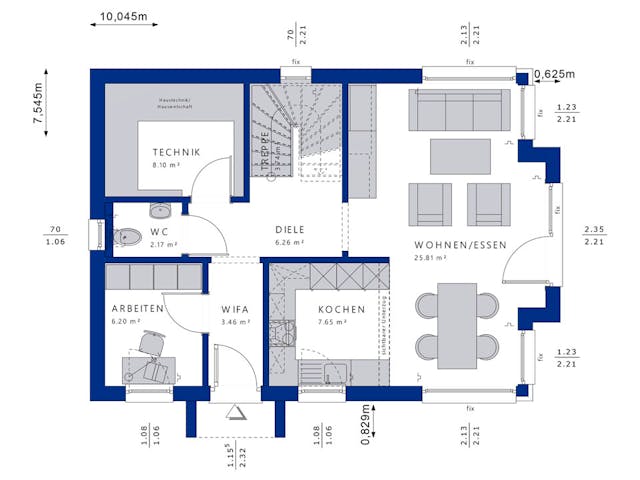 Fertighaus EDITION 123 V2 von Bien-Zenker Schlüsselfertig ab 328871€, Satteldach-Klassiker Grundriss 1