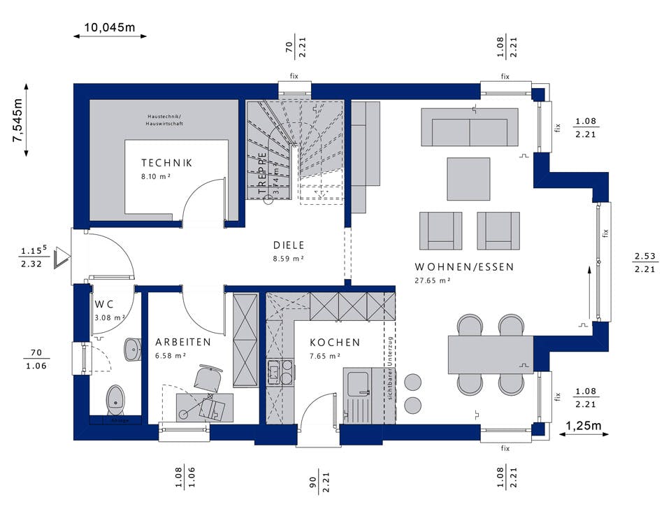 Fertighaus EDITION 123 V5 von Bien-Zenker Schlüsselfertig ab 304262€, Stadtvilla Grundriss 1