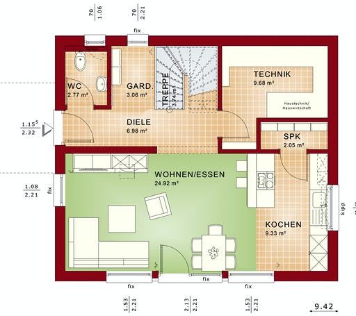 Fertighaus EDITION 125 V3 von Bien-Zenker Schlüsselfertig ab 254131€, Satteldach-Klassiker Grundriss 1