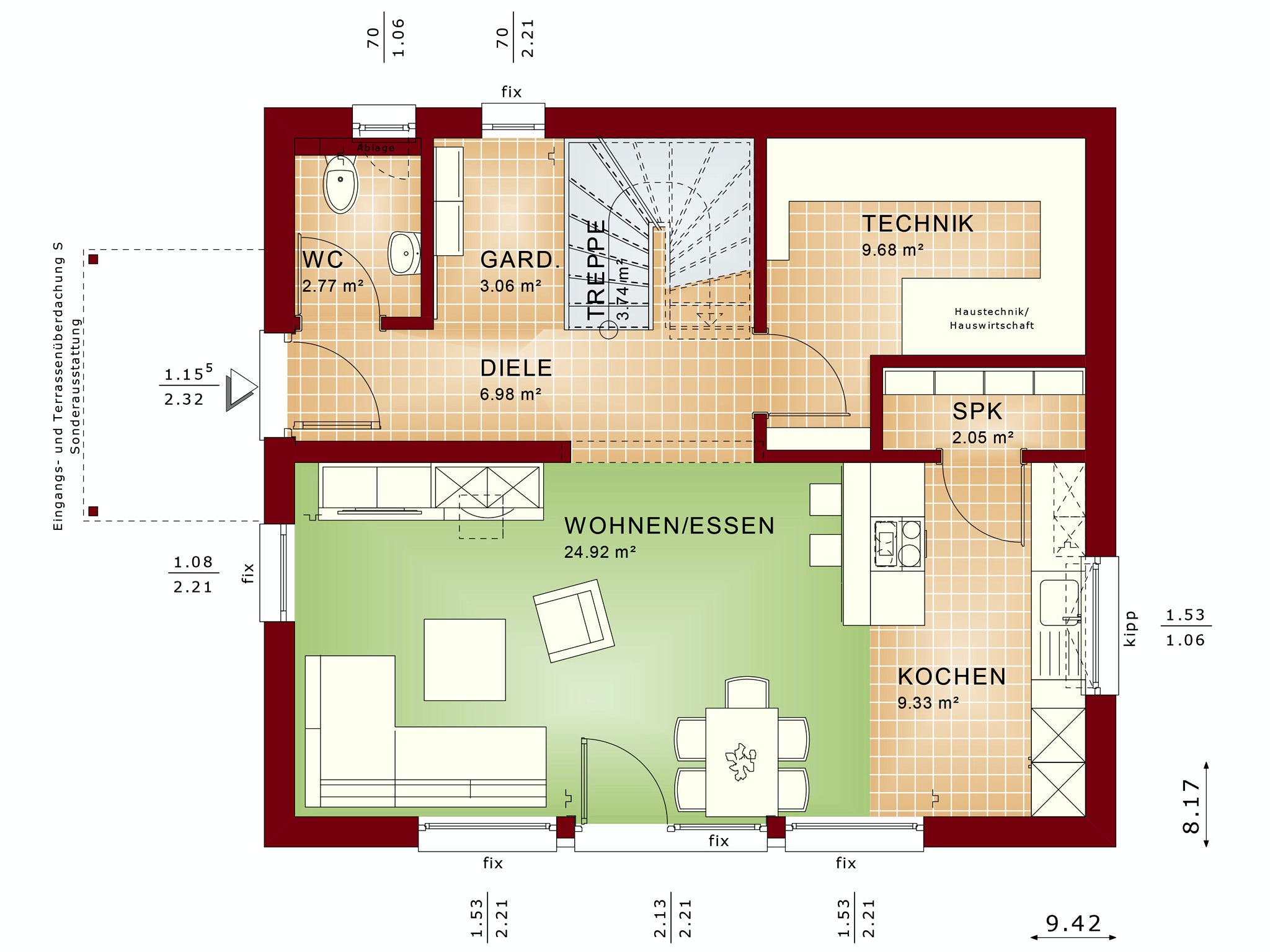 Fertighaus EDITION 125 V3 von Bien-Zenker Schlüsselfertig ab 254131€, Satteldach-Klassiker Grundriss 1