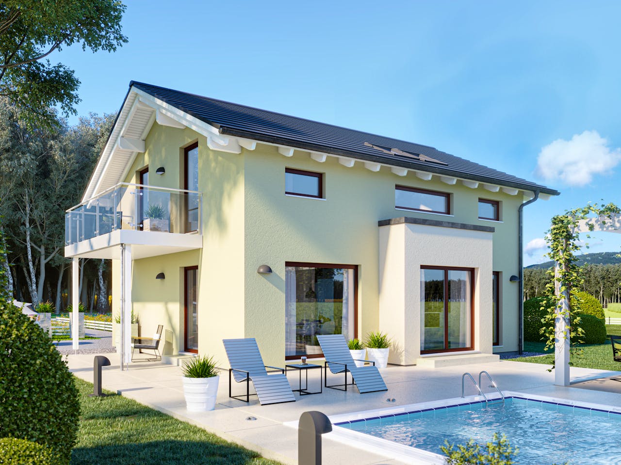 Fertighaus EDITION 134 V4 von Bien-Zenker Schlüsselfertig ab 348718€, Satteldach-Klassiker Außenansicht 1