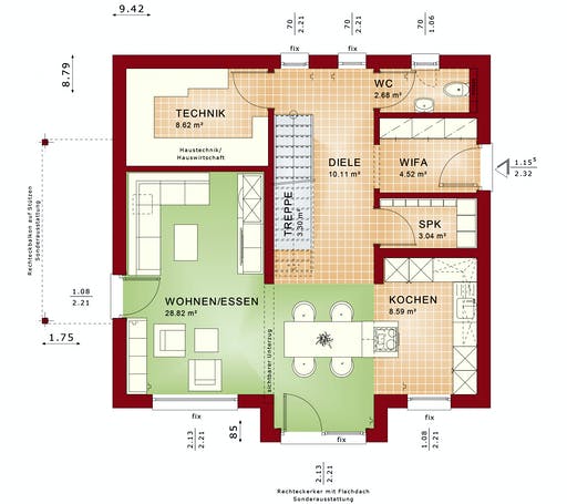 Fertighaus EDITION 134 V4 von Bien-Zenker Schlüsselfertig ab 266197€, Satteldach-Klassiker Grundriss 1