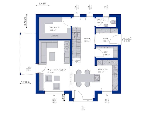 Fertighaus EDITION 134 V4 von Bien-Zenker Schlüsselfertig ab 318217€, Satteldach-Klassiker Grundriss 1