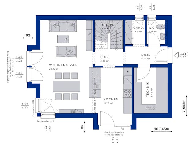 Fertighaus EVOLUTION 122 V5 von Bien-Zenker Schlüsselfertig ab 316329€, Satteldach-Klassiker Grundriss 1