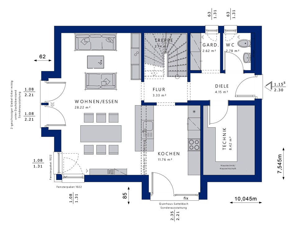 Fertighaus EVOLUTION 122 V5 von Bien-Zenker Schlüsselfertig ab 267668€, Satteldach-Klassiker Grundriss 1