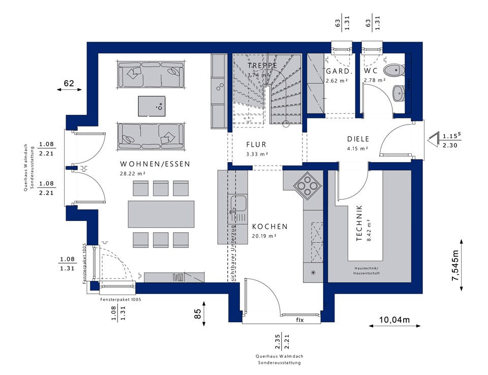 Fertighaus EVOLUTION 122 V6 von Bien-Zenker Schlüsselfertig ab 300096€, Stadtvilla Grundriss 1